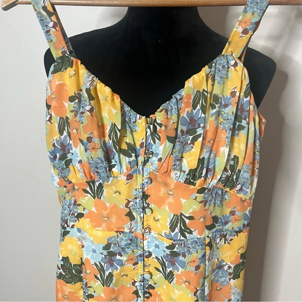 Abercrombie & Fitch Women’s Yellow Floral Sleeveless Ruched Midi Dress Sz S - Picture 11 of 13